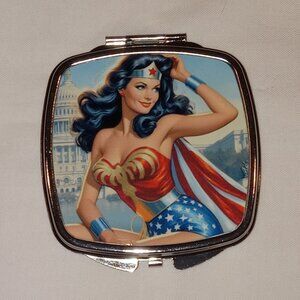 Handmade Wonder Woman Stainless Steel Compact Pocket Mirror Square